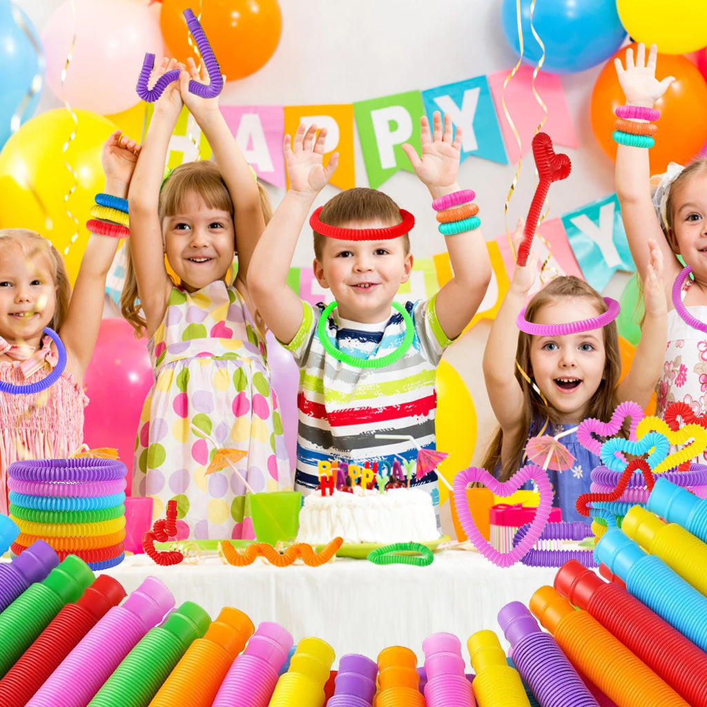 Rainbow Pop Tubes Fidget Toy Set | Stretch & Connect Sensory Tubes for Kids
