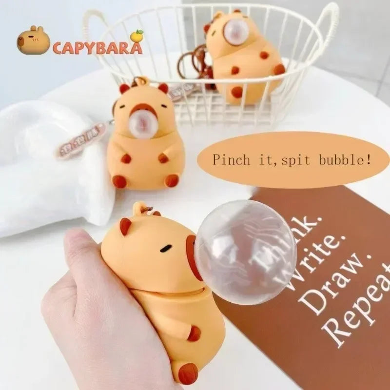 Capybara Bubble Blowing Squeeze Keychain | Music Stress Relief Fidget Charm for Kids & Adults