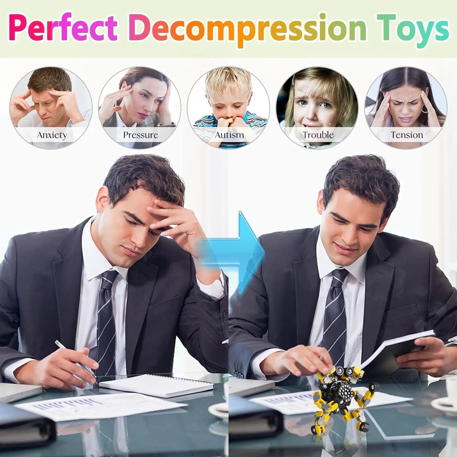 Transformable Chain Fidget Spinner | Sensory Fingertip Gyro for Kids & Adults
