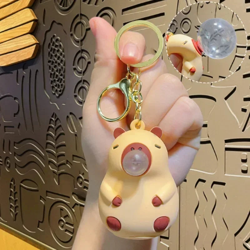Capybara Bubble Blowing Squeeze Keychain | Music Stress Relief Fidget Charm for Kids & Adults