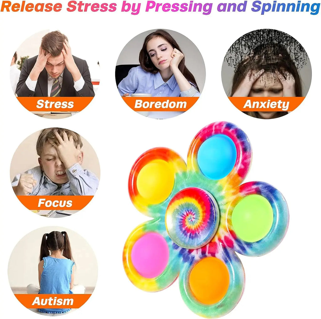 Tie-Dye Push Bubble Fidget Spinner | Sensory Pop Hand Spinner for ADHD & Anxiety