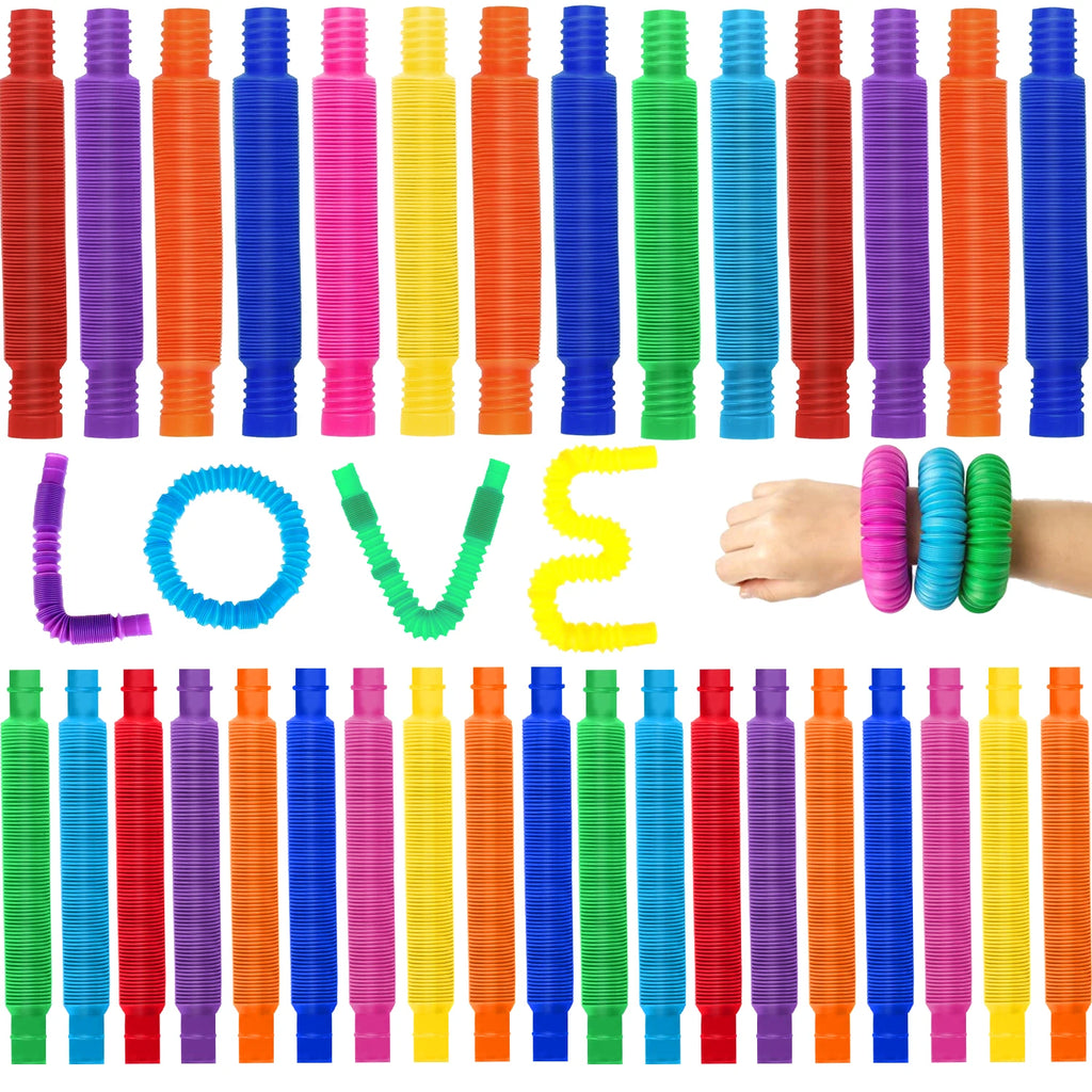 Rainbow Pop Tubes Fidget Toy Set | Stretch & Connect Sensory Tubes for Kids
