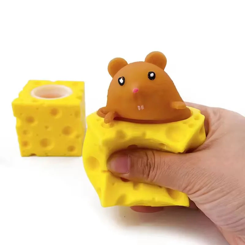 Mouse & Cheese Squishy Stress Ball | Slow Rising Squeeze Fidget Toy for Kids & Adults