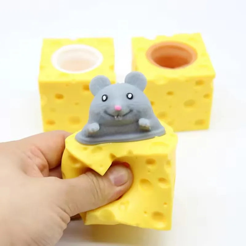 Mouse & Cheese Squishy Stress Ball | Slow Rising Squeeze Fidget Toy for Kids & Adults