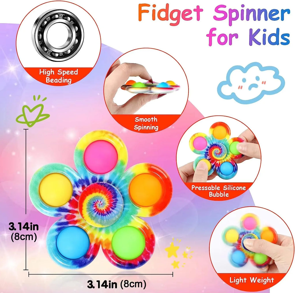 Tie-Dye Push Bubble Fidget Spinner | Sensory Pop Hand Spinner for ADHD & Anxiety