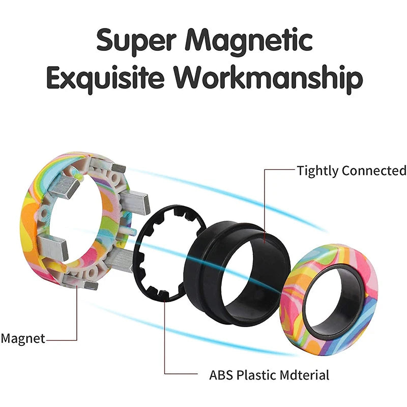 Magnetic Fidget Rings 3-Pack | Spinner Ring Stress Relief Toy for Adults & Kids