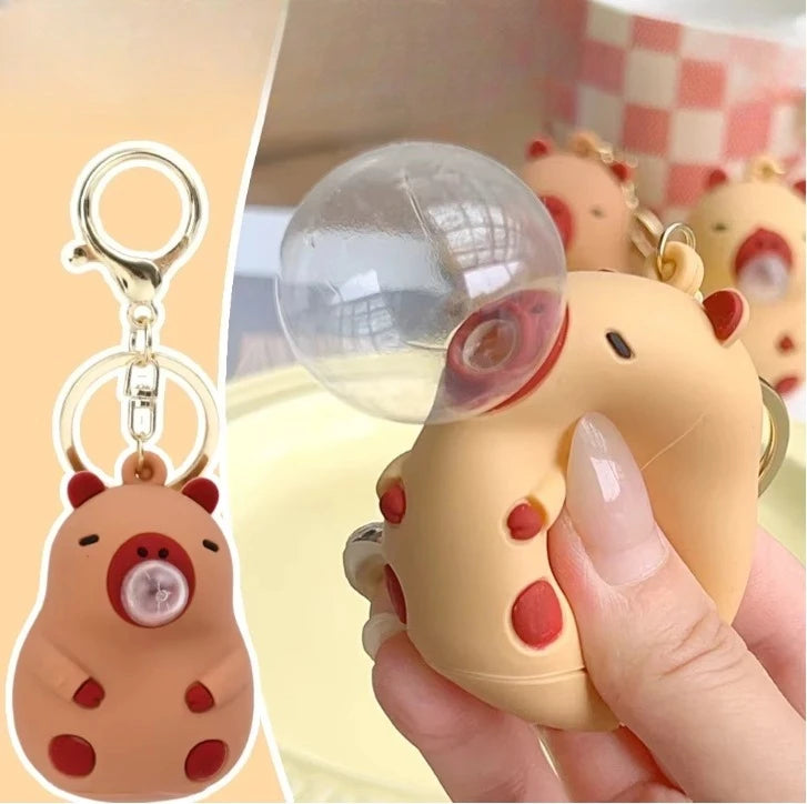 Capybara Bubble Blowing Squeeze Keychain | Music Stress Relief Fidget Charm for Kids & Adults