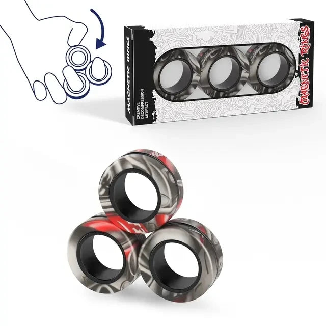 Magnetic Fidget Rings 3-Pack | Spinner Ring Stress Relief Toy for Adults & Kids