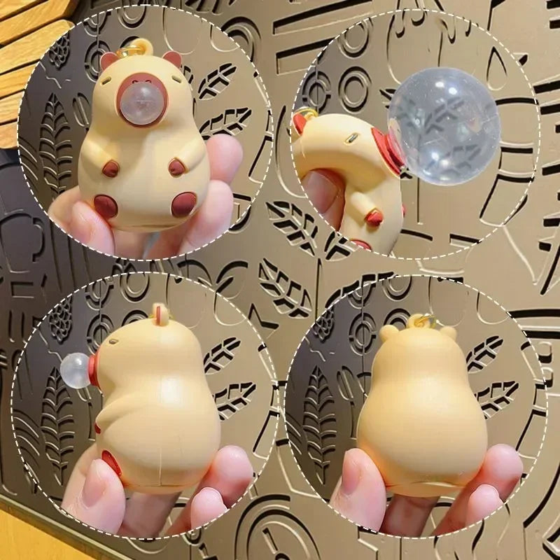 Capybara Bubble Blowing Squeeze Keychain | Music Stress Relief Fidget Charm for Kids & Adults
