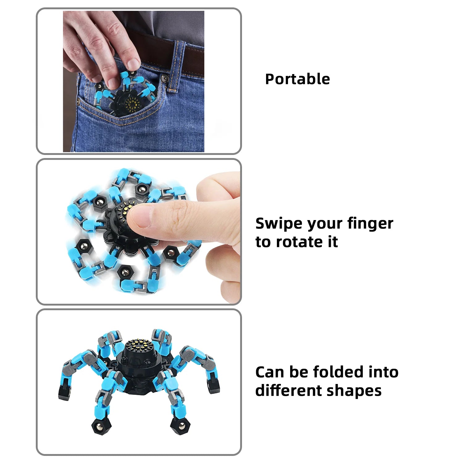 Transformable Chain Fidget Spinner | Sensory Fingertip Gyro for Kids & Adults