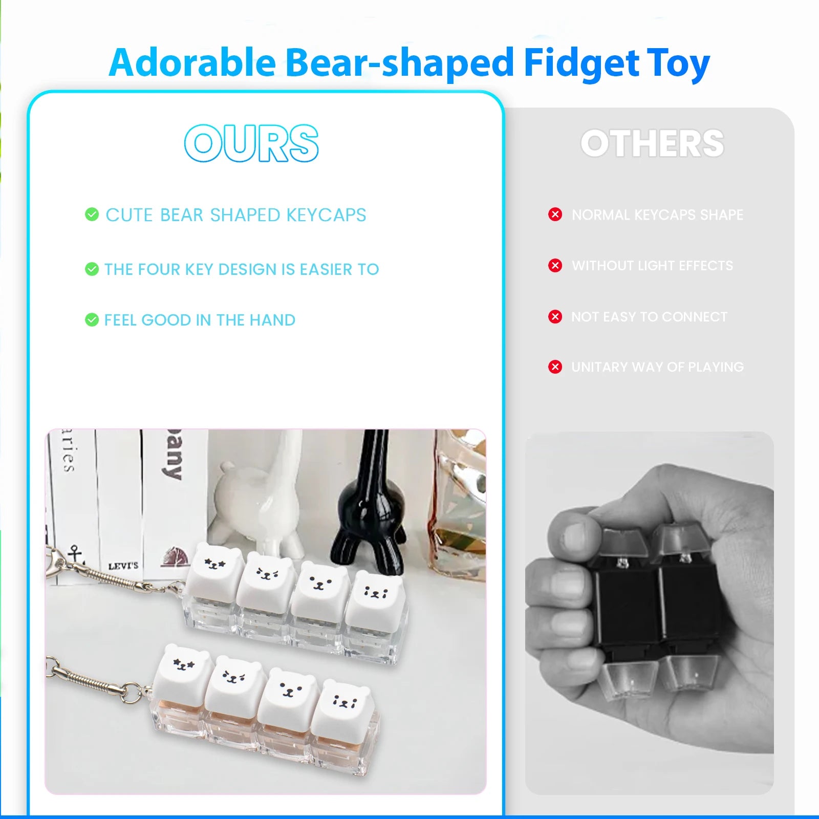4-Key Keyboard Fidget Clicker Keychain