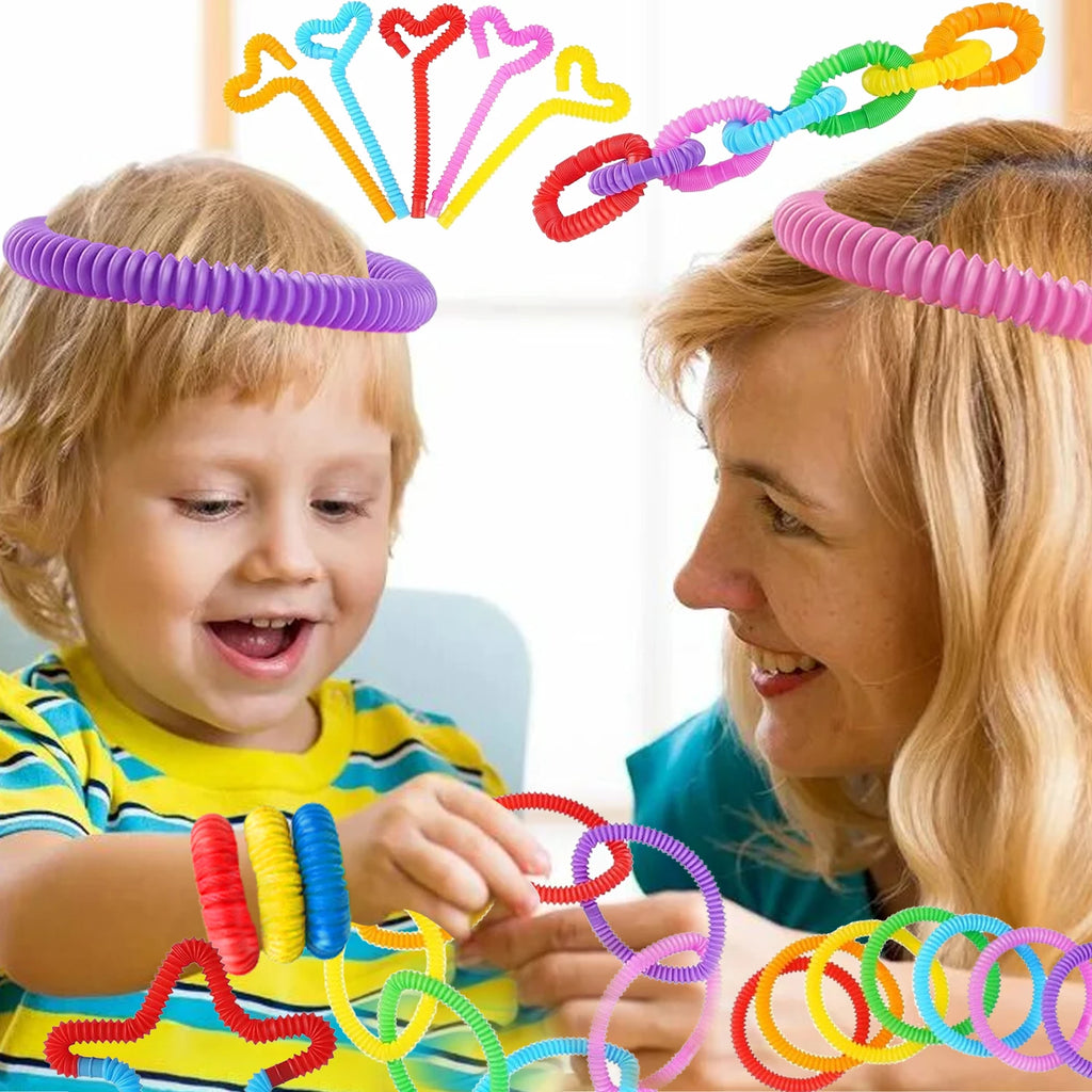Rainbow Pop Tubes Fidget Toy Set | Stretch & Connect Sensory Tubes for Kids