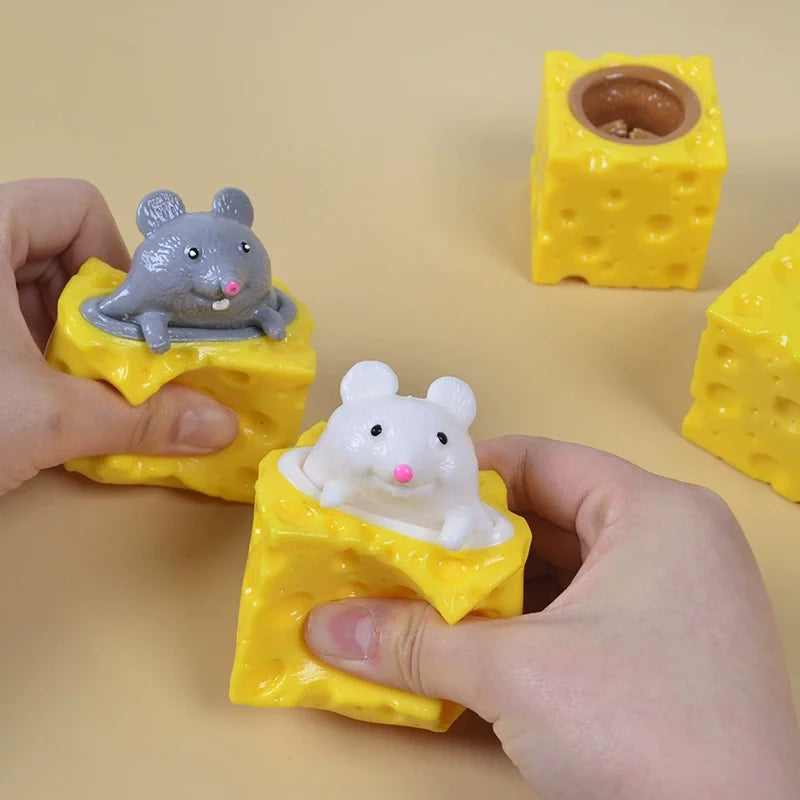 Mouse & Cheese Squishy Stress Ball | Slow Rising Squeeze Fidget Toy for Kids & Adults