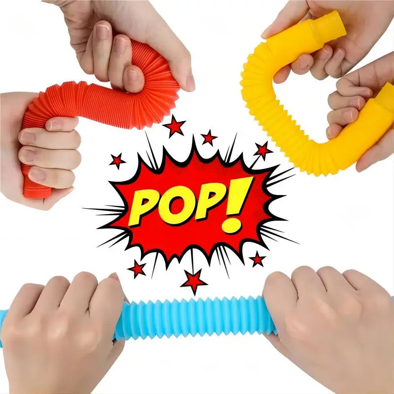 Rainbow Pop Tubes Fidget Toy Set | Stretch & Connect Sensory Tubes for Kids