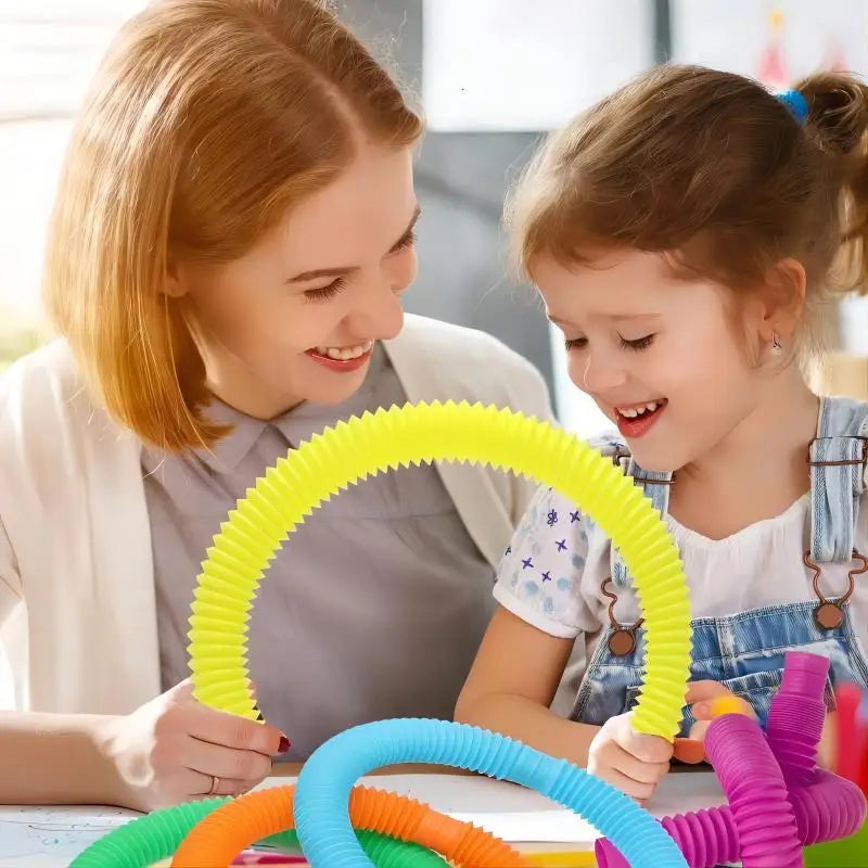 Rainbow Pop Tubes Fidget Toy Set | Stretch & Connect Sensory Tubes for Kids