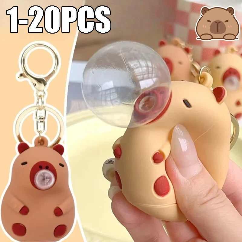 Capybara Bubble Blowing Squeeze Keychain | Music Stress Relief Fidget Charm for Kids & Adults
