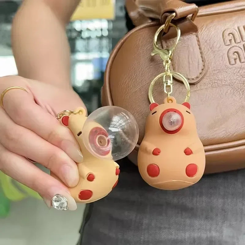 Capybara Bubble Blowing Squeeze Keychain | Music Stress Relief Fidget Charm for Kids & Adults