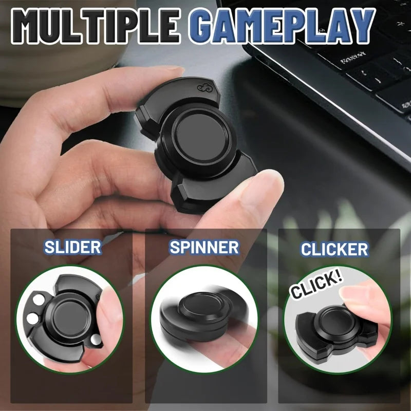 3-in-1 Metal EDC Fidget Toy | Spinner, Clicker & Magnetic Slider for Adults