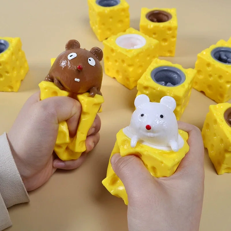 Mouse & Cheese Squishy Stress Ball | Slow Rising Squeeze Fidget Toy for Kids & Adults