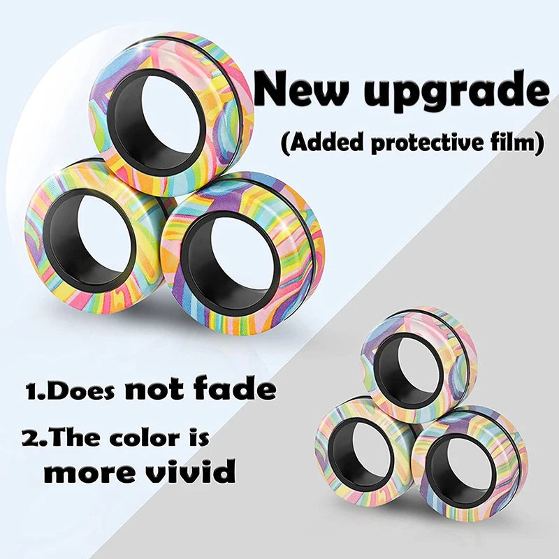 Magnetic Fidget Rings 3-Pack | Spinner Ring Stress Relief Toy for Adults & Kids