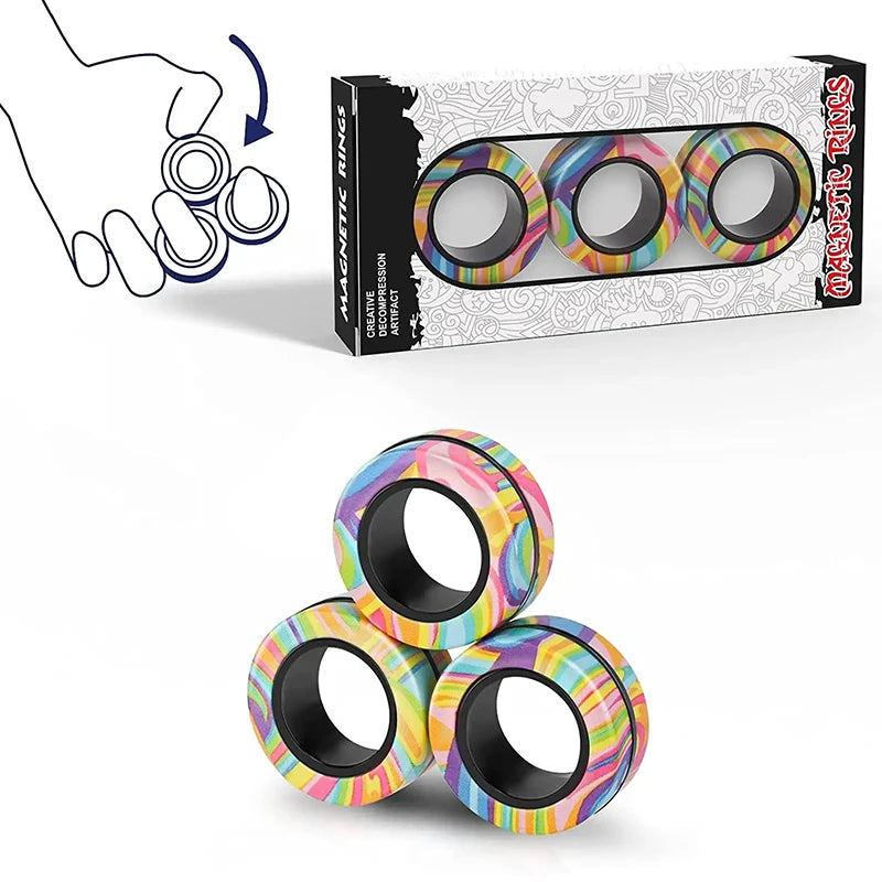 Magnetic Fidget Rings 3-Pack | Spinner Ring Stress Relief Toy for Adults & Kids